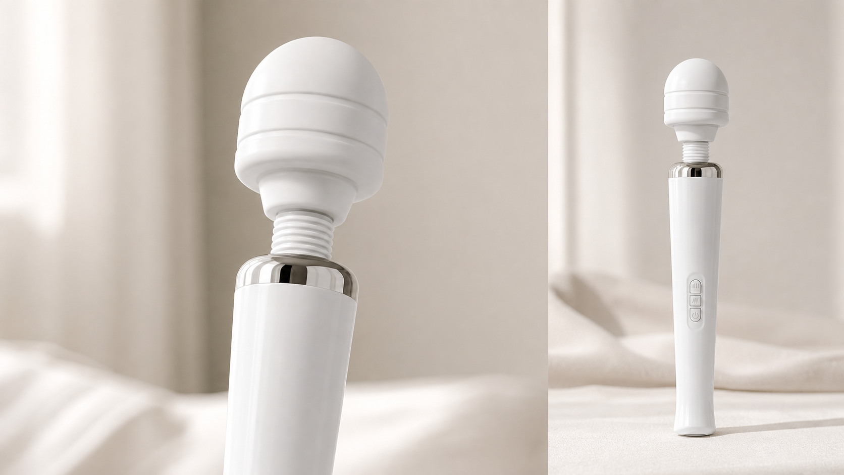 White Long-Handle Vibrator Wand with Three-Button Control feature presentation