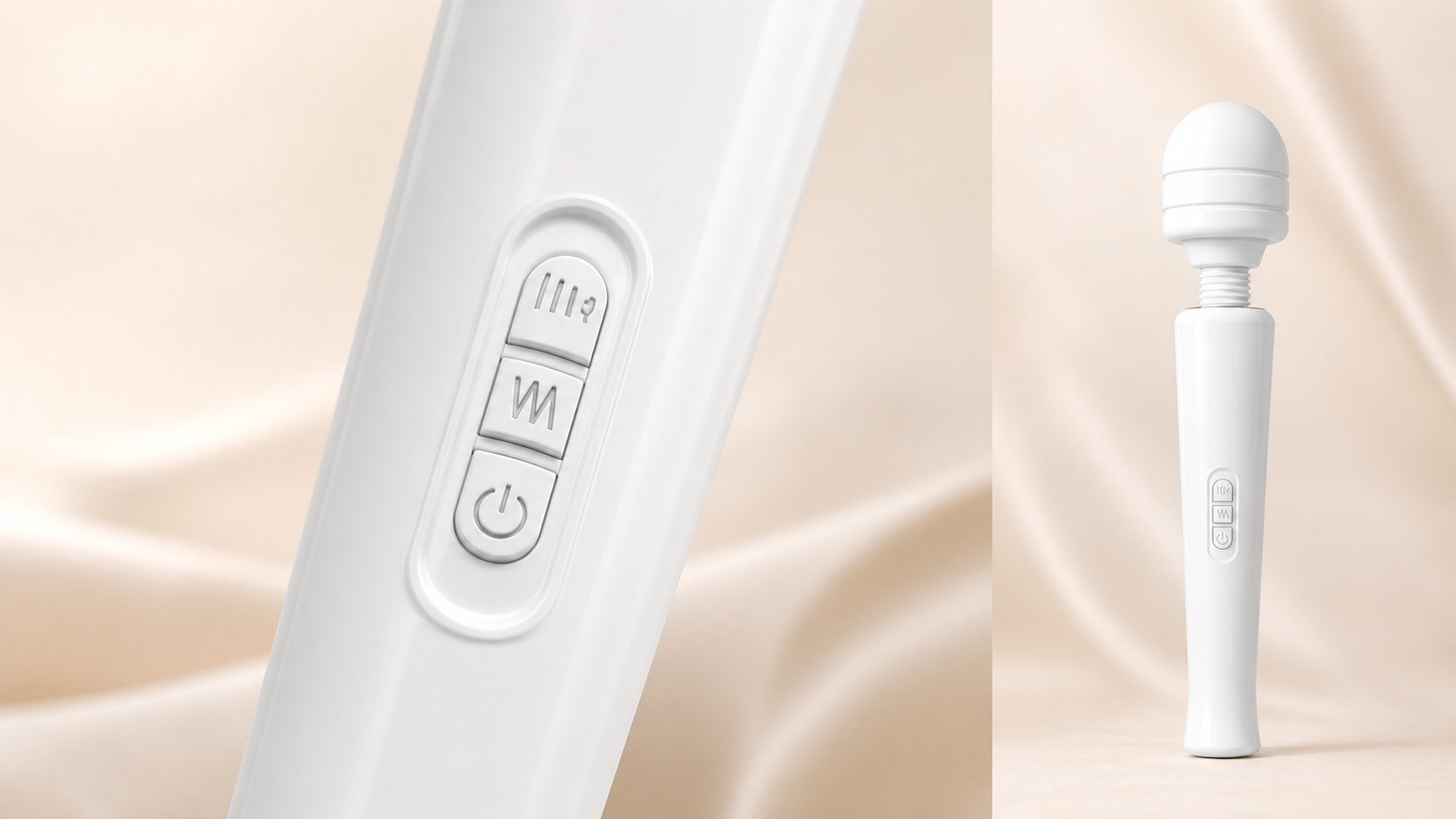 White Long-Handle Vibrator Wand with Three-Button Control — 控制、调节或功能开口