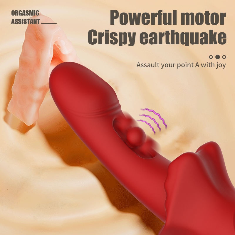 Curved Red Vibrator with Bulbous Tip and Flared Base Handle product view 2