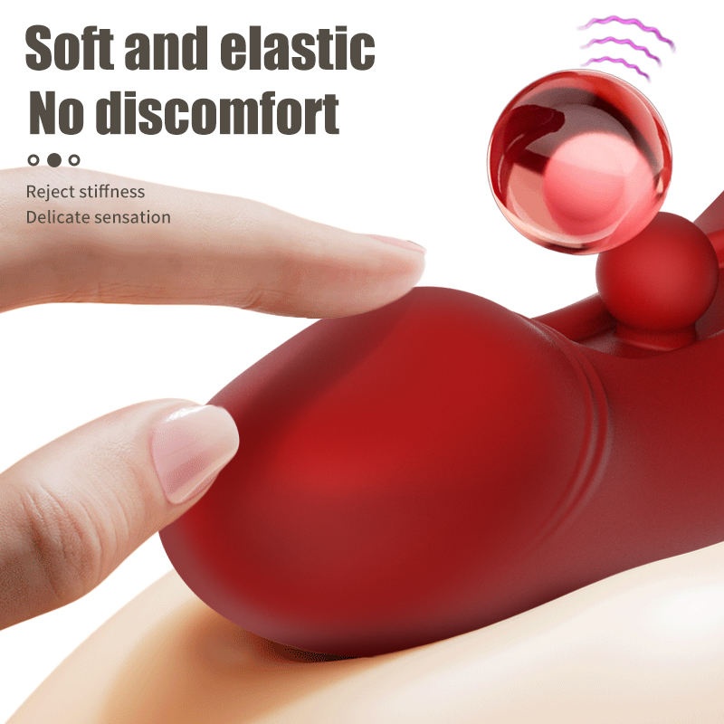 Curved Red Vibrator with Bulbous Tip and Flared Base Handle product view 4