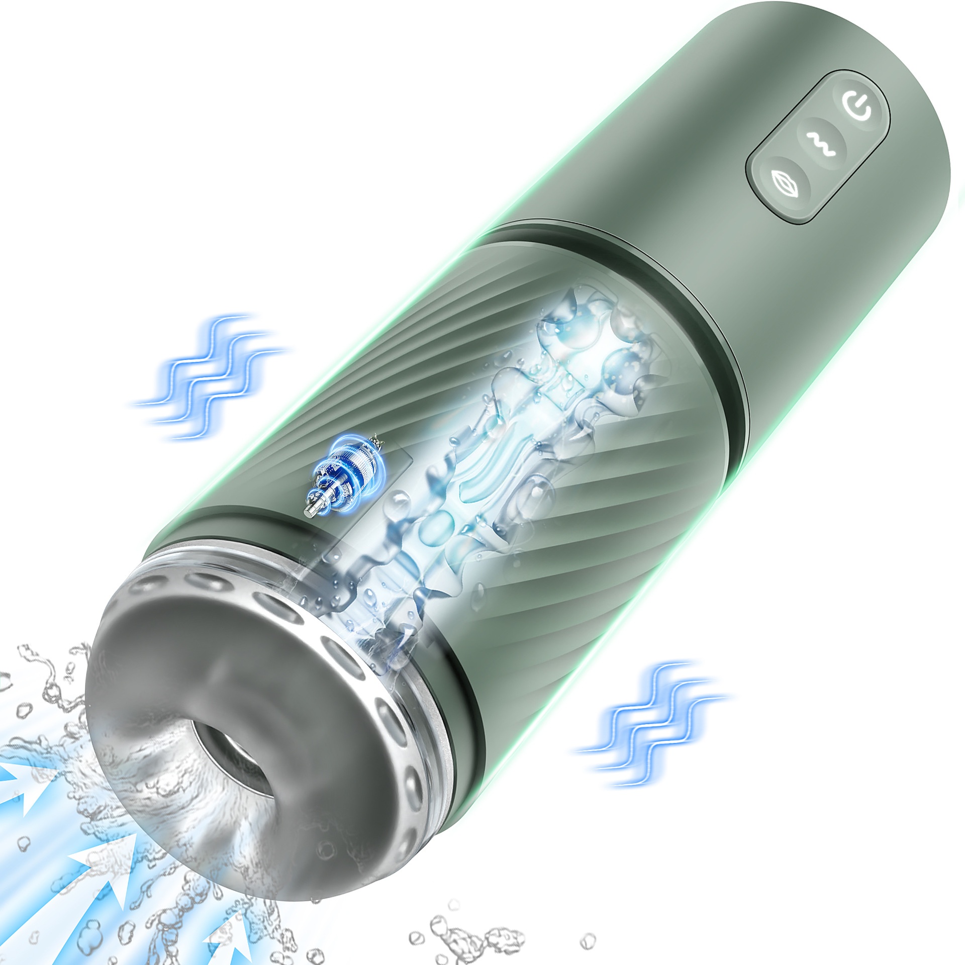 Cylindrical Male Masturbator with Ribbed Textures and USB Charging Pad product view 2