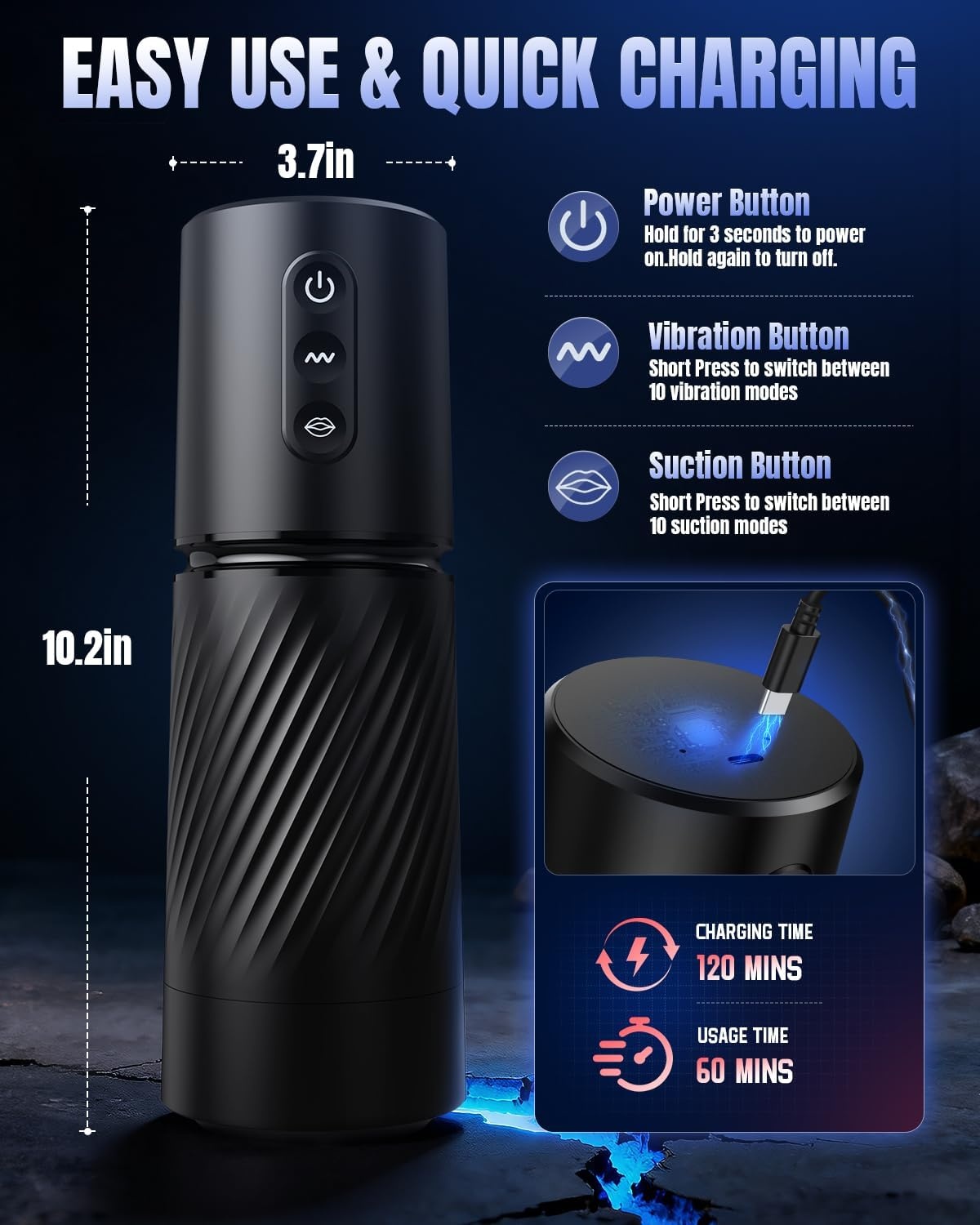Cylindrical Male Masturbator with Ribbed Textures and USB Charging Pad product view 9