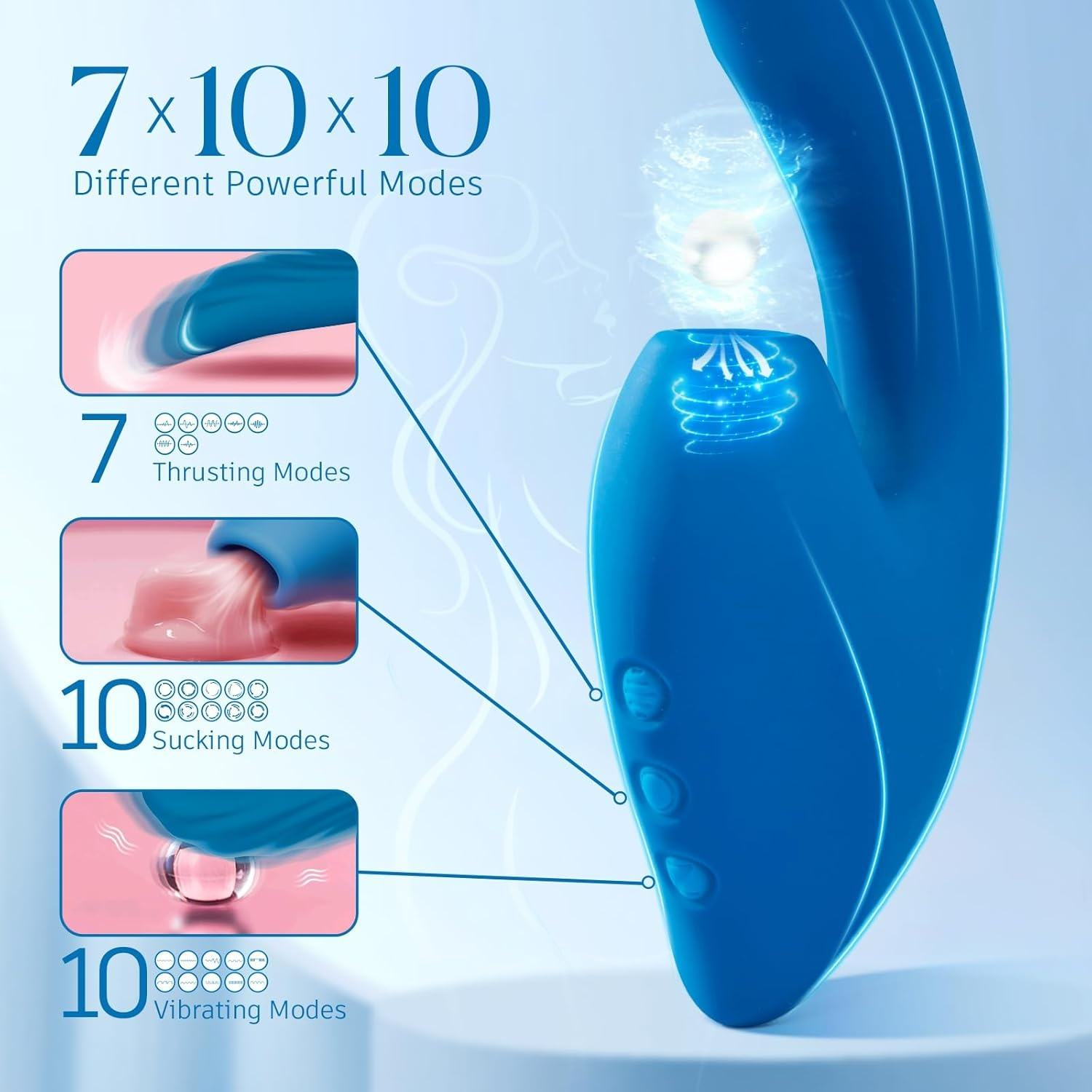 Deep Blue Curved Silicone Vibrator with Bulbous Head product view 1