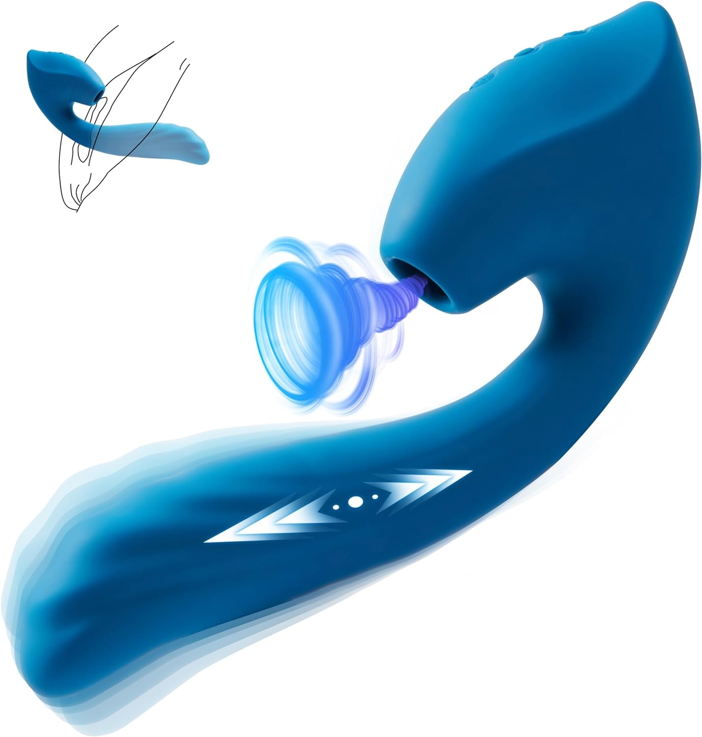 Deep Blue Curved Silicone Vibrator with Bulbous Head product view 5
