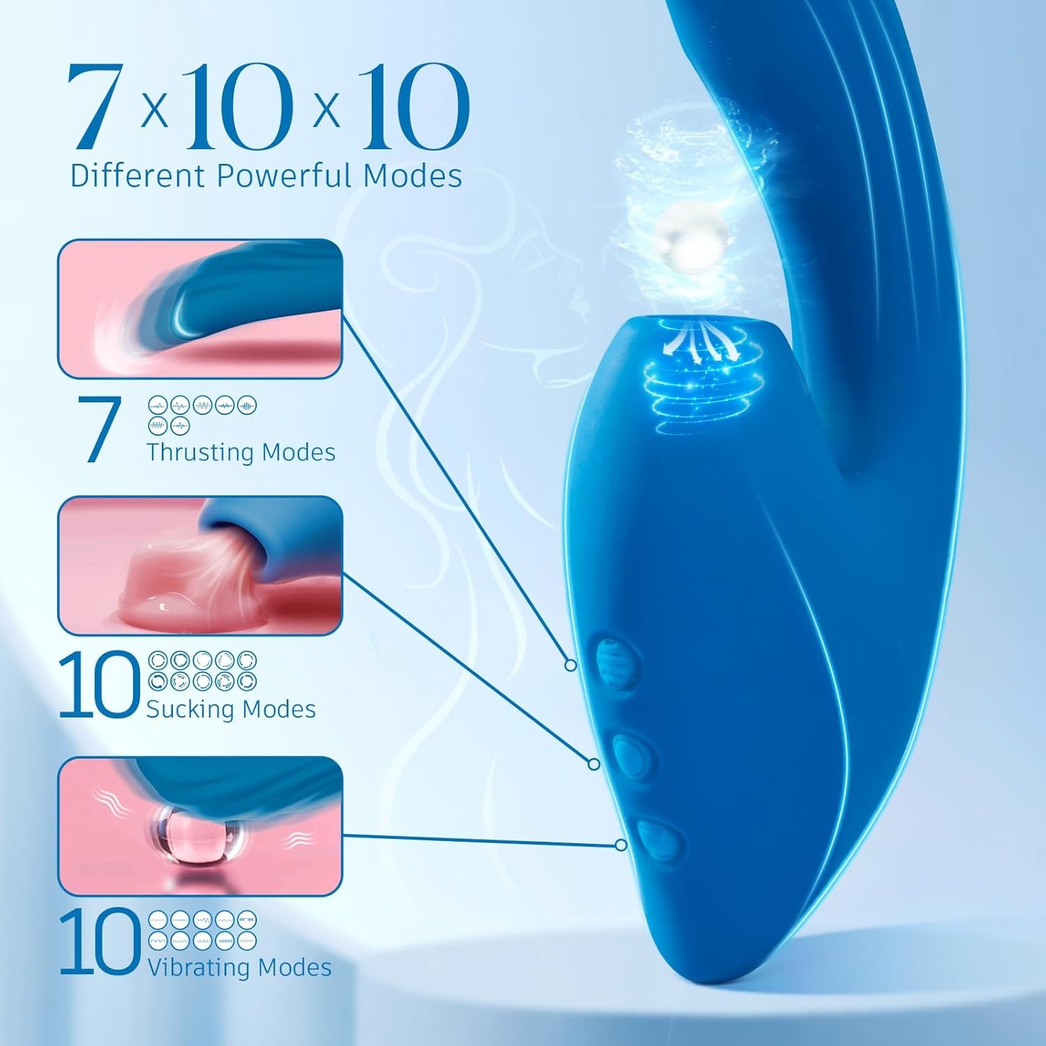 Deep Blue Curved Silicone Vibrator with Bulbous Head product view 7