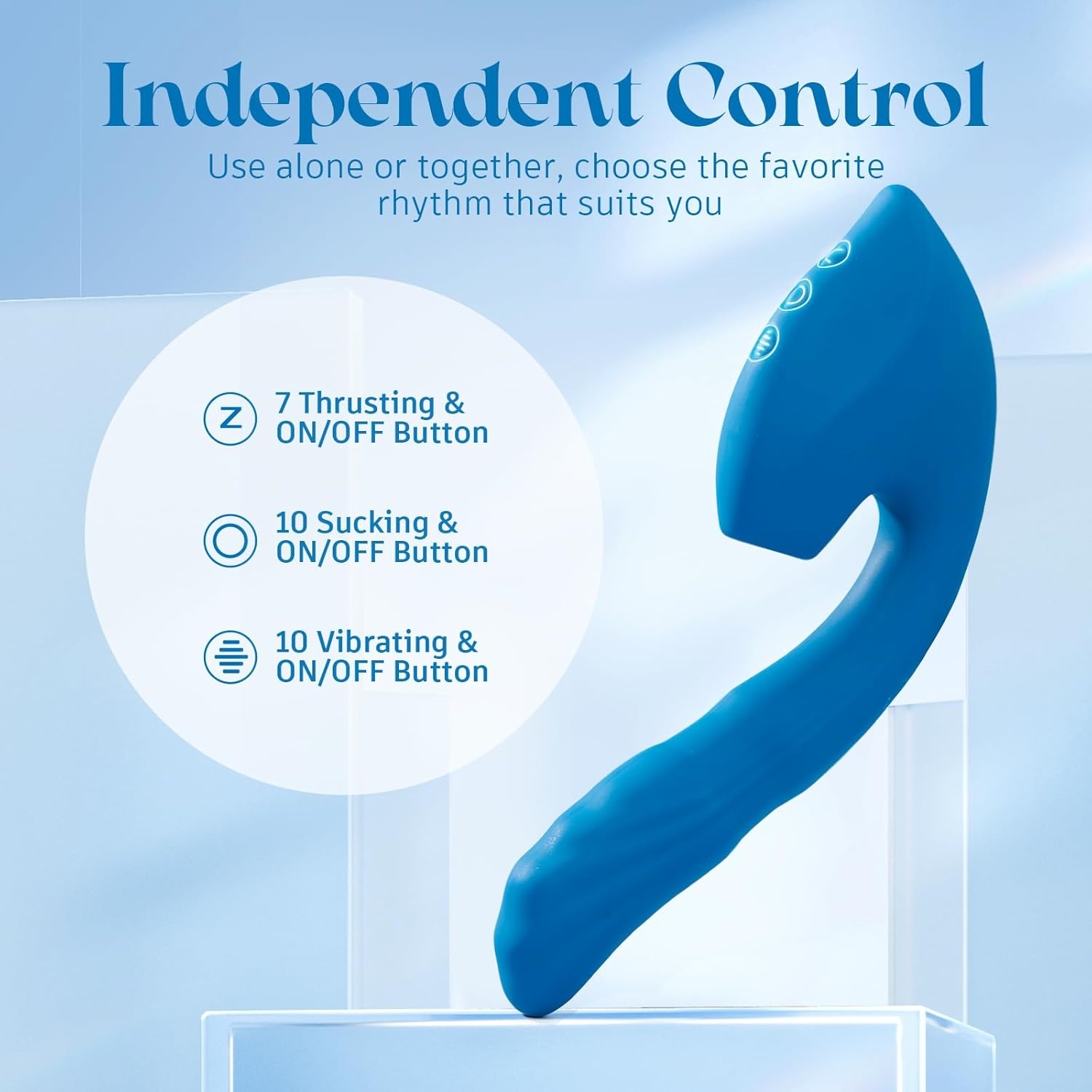 Deep Blue Curved Silicone Vibrator with Bulbous Head product view 8