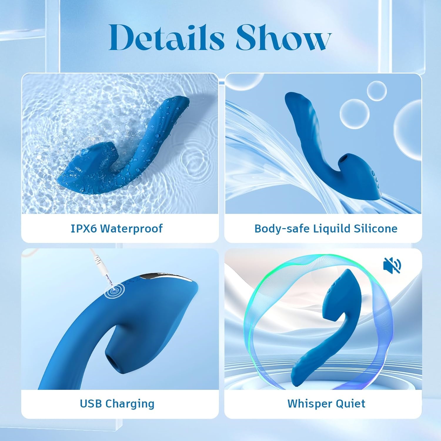 Deep Blue Curved Silicone Vibrator with Bulbous Head product view 9