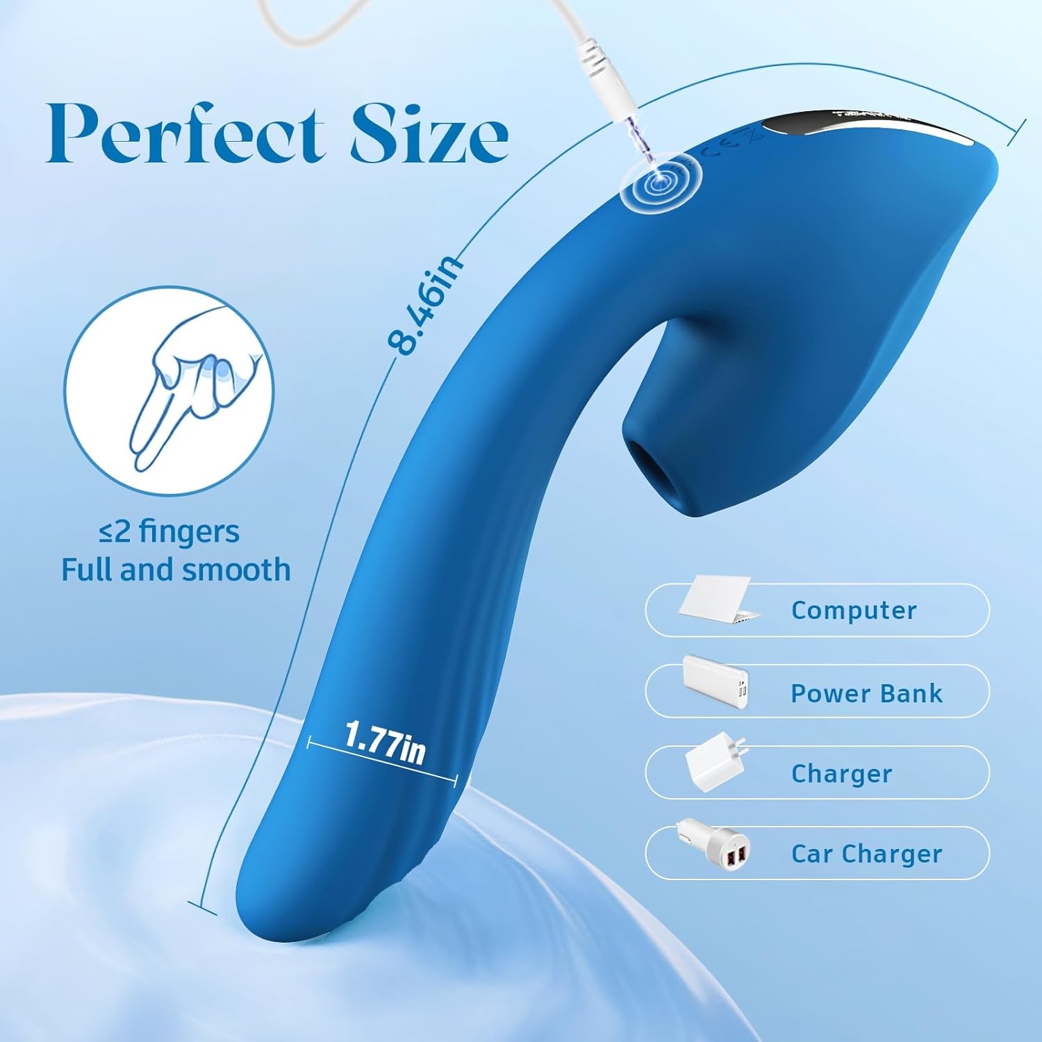 Deep Blue Curved Silicone Vibrator with Bulbous Head product view 10