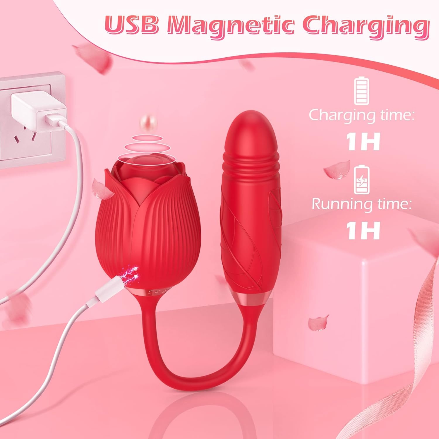 Rose-Shaped Suction Vibrator with Silicone Body and Metallic Collar product view 3