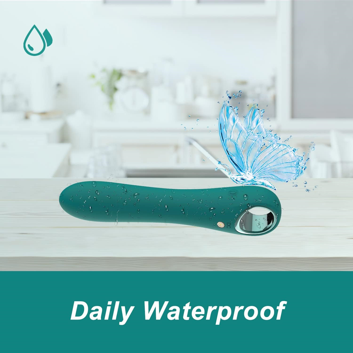 Teal G-Spot Vibrator with Curved Wand Shape and Loop Handle product view 5