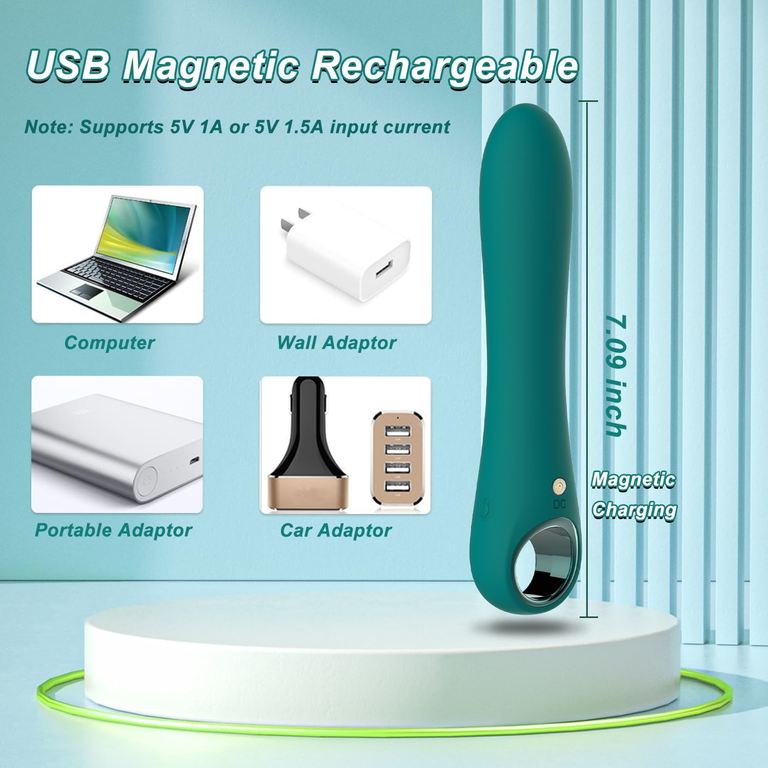 Teal G-Spot Vibrator with Curved Wand Shape and Loop Handle product view 7
